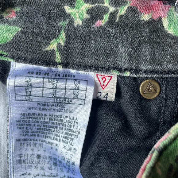 Guess Jeans 1981 3 Zip Crop Vintage Black Floral Roses Size 24 80s Y2K - Picture 12 of 15